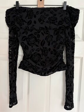 Wild Fable Black Velvet Off-Shoulder Long Sleeve Top